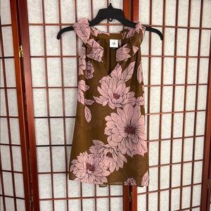 CAbi Brown and Pink Floral Sleeveless Racerback Top, S